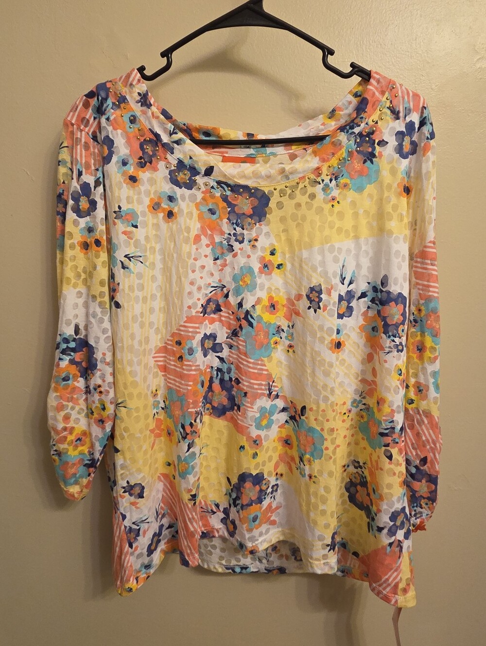 Hearts of Palm NWT Petite XL Vibrant Abstract Lined Floral Blouse Gypsy Boho